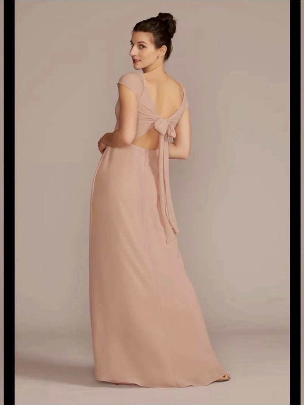 David's Bridal Blush Backless Maxi Dress with Bow